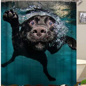 Fabric Shower Curtain,Funny Swimming Dog Cute